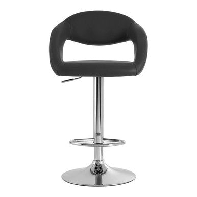 Black bar stool with chrome base on a white background