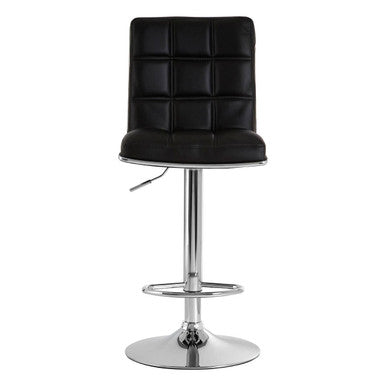 Black bar stool with quilted design on a white background
