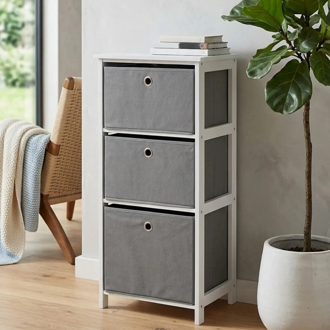Lindo 3 Grey Fabric Drawers Cabinet