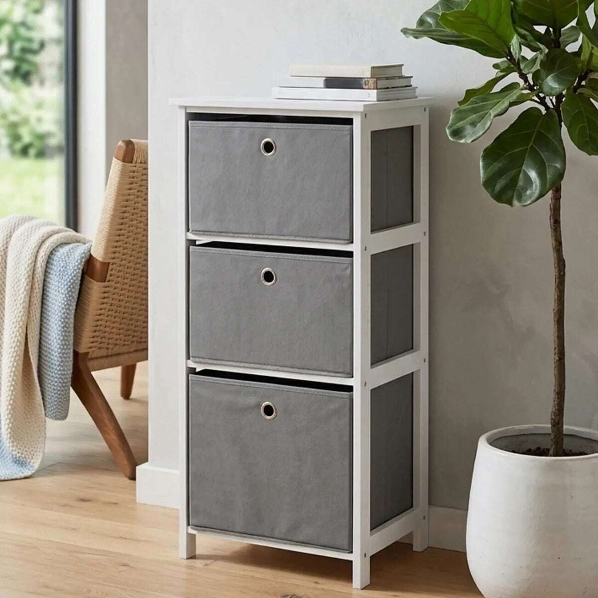 Lindo 3 Grey Fabric Drawers Cabinet