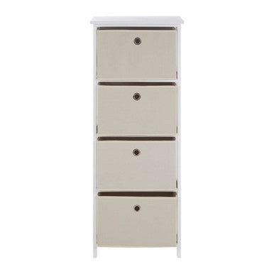 Tall white cabinet with multiple drawers on a white background