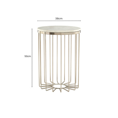 White Marble Top Side Table with Cage Design Iron Rod Base | Templar