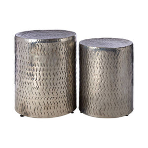 Templar Set of 2 Nickel Finish Side Tables and Stools