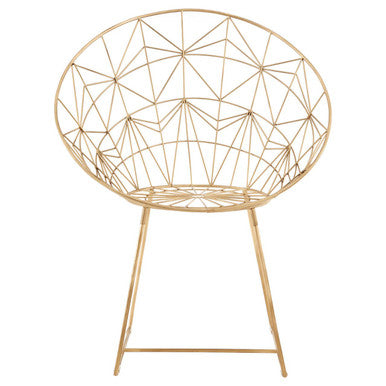 Gold geometric wire chair on a white background