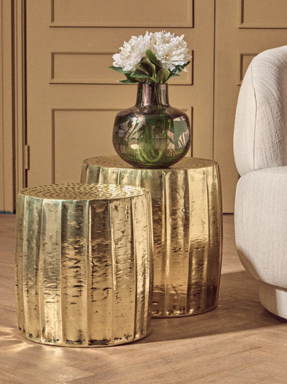 Templar Set Of 2 Antique Brass Finish Side Tables And Stools