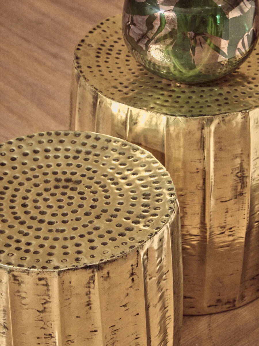 Templar Set Of 2 Antique Brass Finish Side Tables And Stools