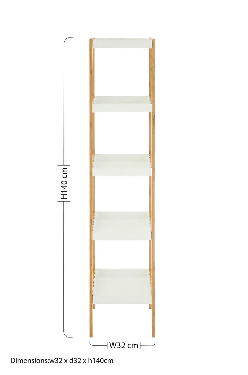 Nostra Five Tiered White And Natural Shelf Unit