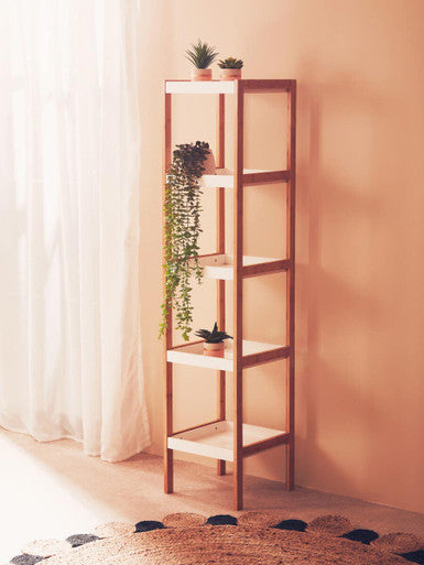 Nostra Five Tier White And Natural Shelf Unit