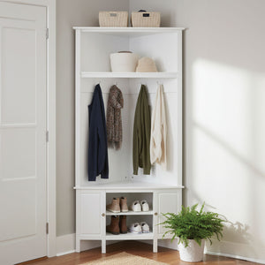 Portland White Wooden Corner Coat Bench