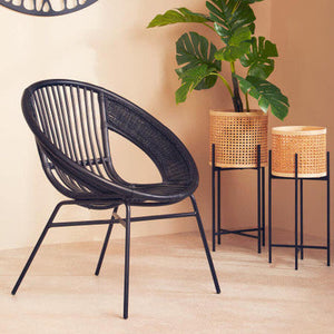 Lagom Black Rattan Round Chair with Metal Frame