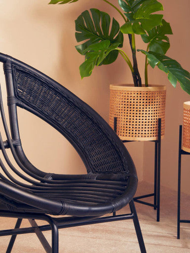 Lagom Black Natural Rattan And Iron Black Chair