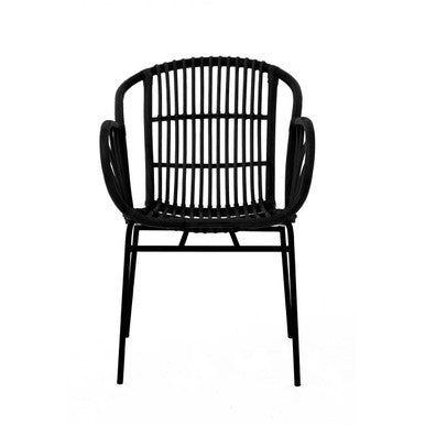 Black wicker chair on a white background