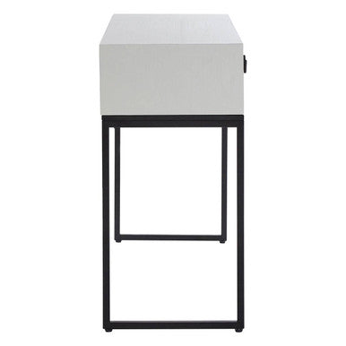 Natural Wood 2-Drawer Console Table with Geometric Assorted Front and Black Metal Legs, Lombok