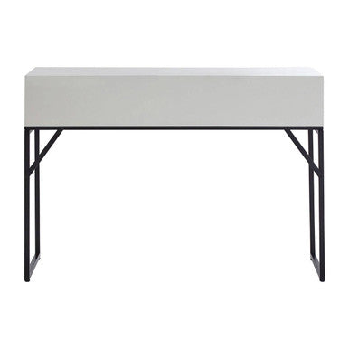 Natural Wood 2-Drawer Console Table with Geometric Assorted Front and Black Metal Legs, Lombok