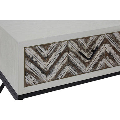 Natural Wood 2-Drawer Console Table with Geometric Assorted Front and Black Metal Legs, Lombok