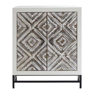 Decorative cabinet with geometric pattern on a white background