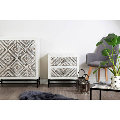 Lombok White 2 Drawer Bedside Table