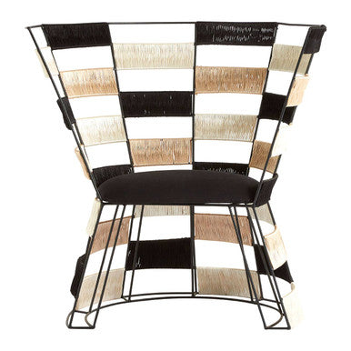 Chair with black and beige striped backrest on a white background