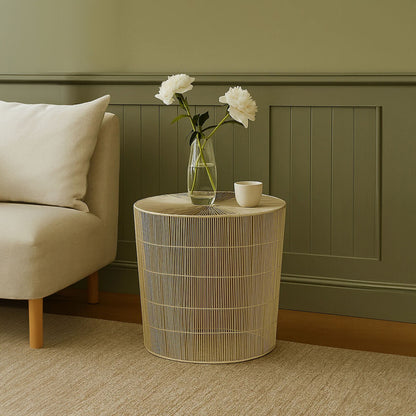 Silver Pewter-Finish Iron Cage Side Table with Concentric Circle Design, Templar