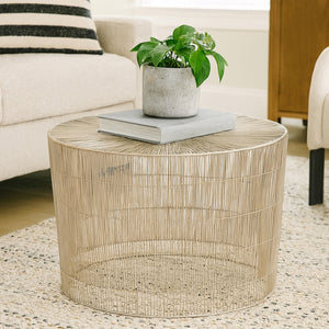 Silver Pewter-Finish Round Cage Side Table with Concentric Circle Design | Templar