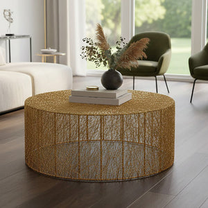 Templar Gold Finish Wire Mesh Round Coffee Table