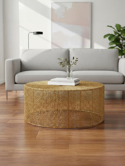 Gold Circular Iron Coffee Table with Gold Finish Vertical Line Frame, Templar