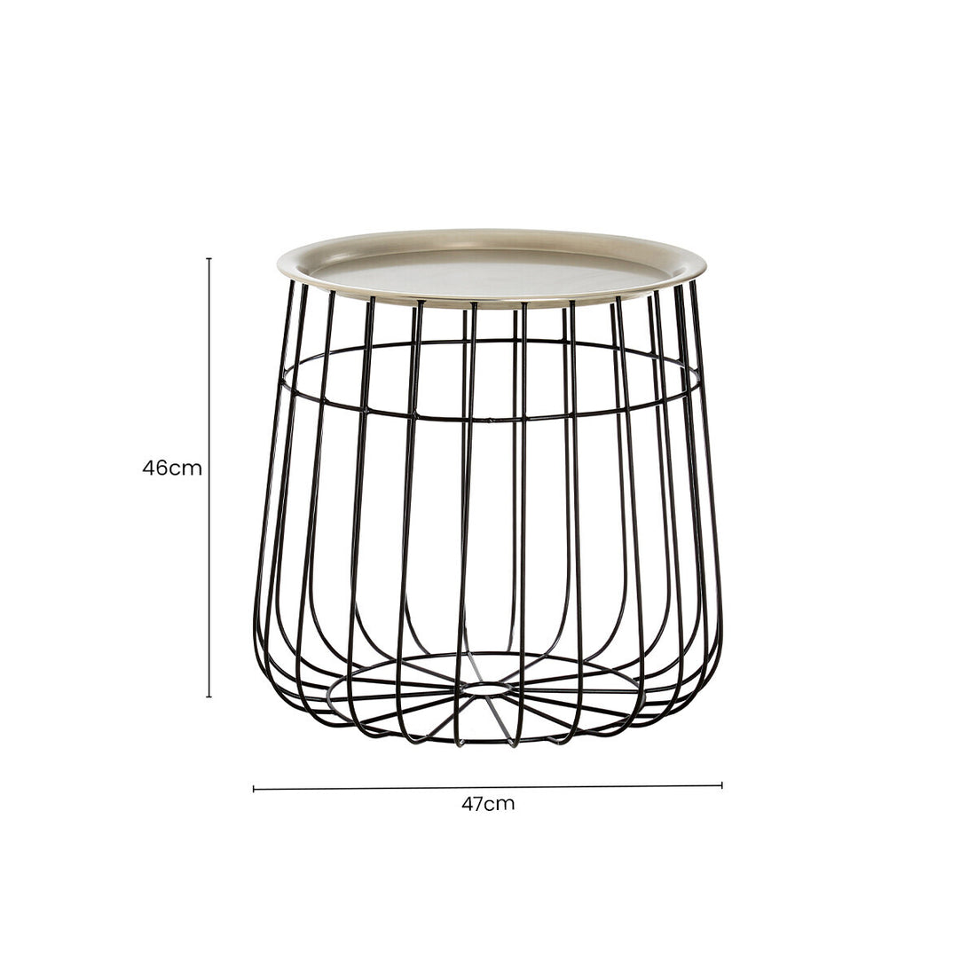 Silver Recessed Top Side Table with Black Wireframe Iron Base, Templar