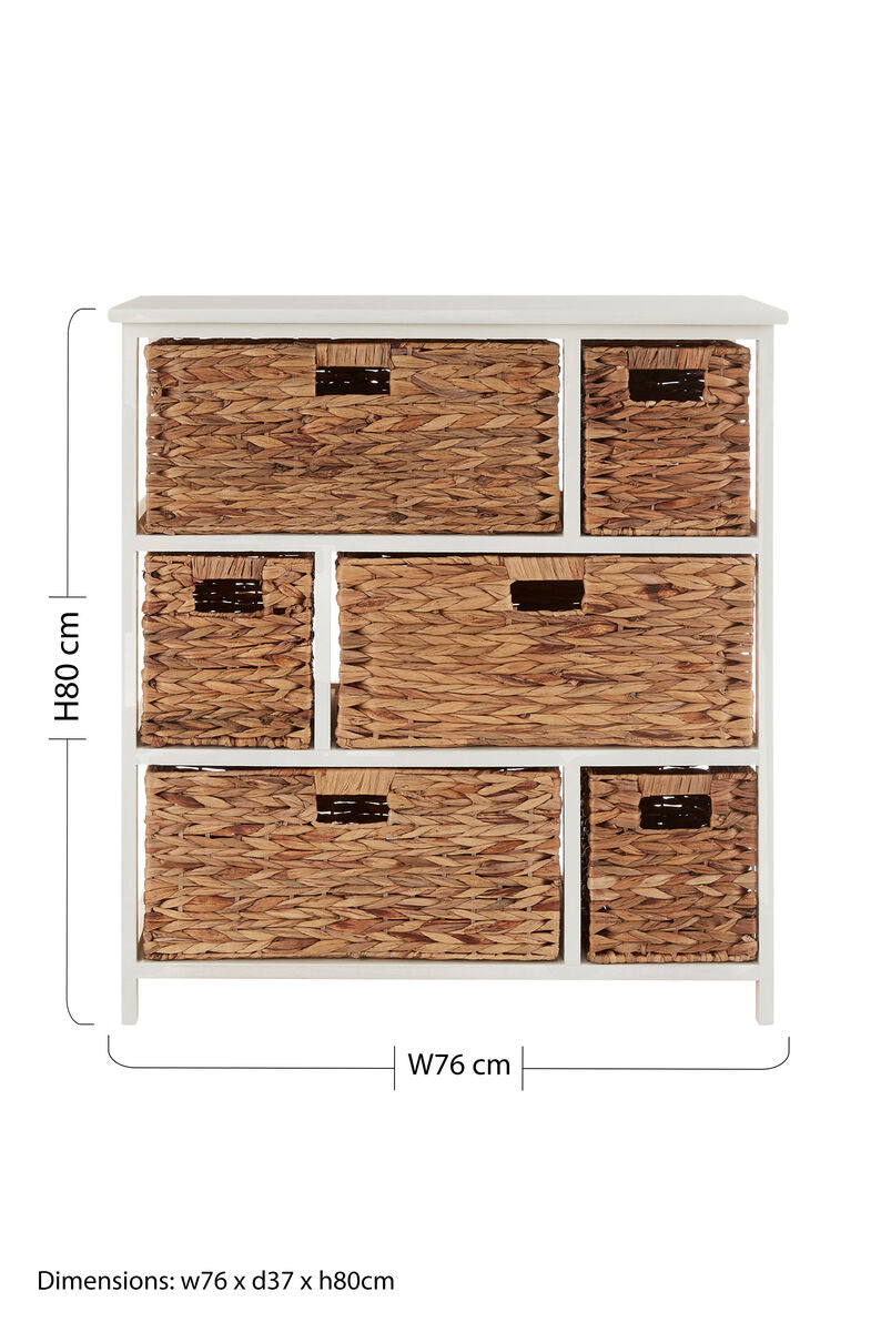 Padstow 6 Drawer White Frame Storage Unit