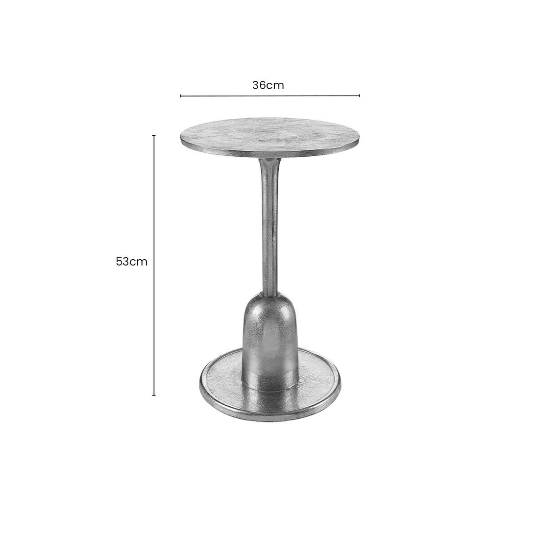 Metallic Silver Round Side Table with Asymmetrical Design, Halle