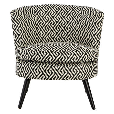 Chair with black and white geometric pattern on a white background