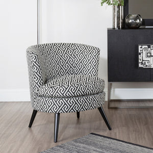 Regents Park Black and Beige Greek Key Fabric Design Round Accent Chair