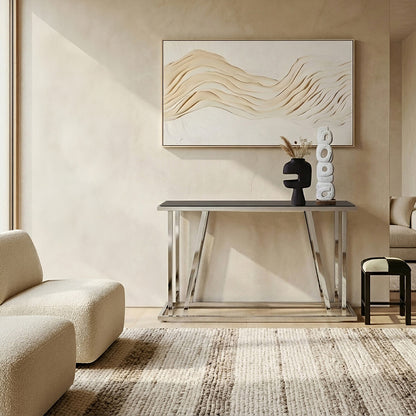 Ackley Silver Console Table With Black Glass