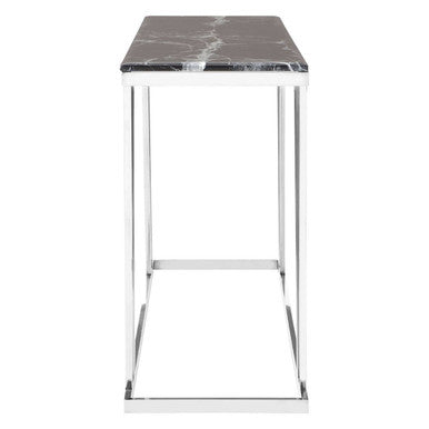 Ackley Silver Console Table With Black Marble Top