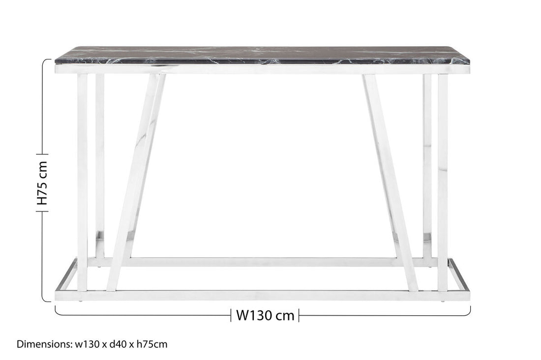 Ackley Silver Console Table With Black Marble Top