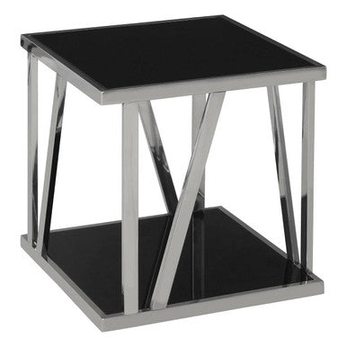 Ackley Silver Square Side Table With Black Glass