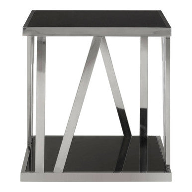 Ackley Silver Square Side Table With Black Glass