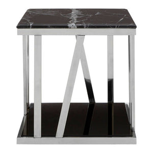 Ackley Silver Side Table With Black Marble Top