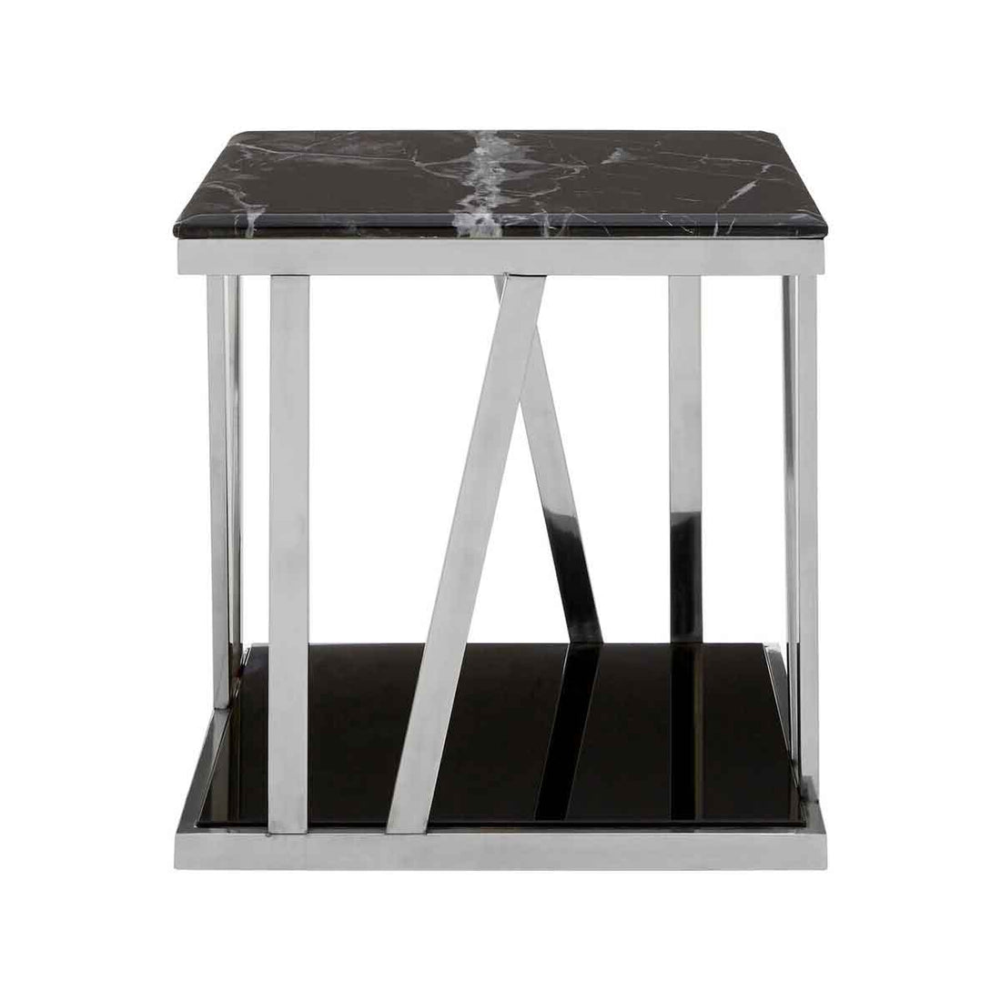 Ackley Silver Side Table With Black Marble Top