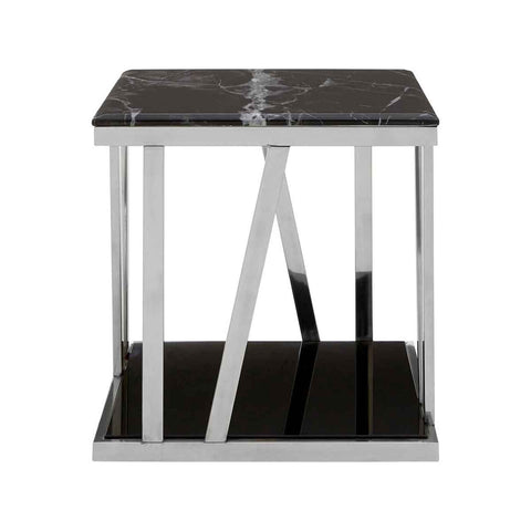 Ackley Silver Side Table With Black Marble Top