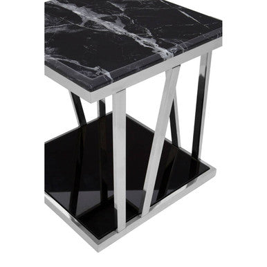 Ackley Silver Side Table With Black Marble Top - image 4