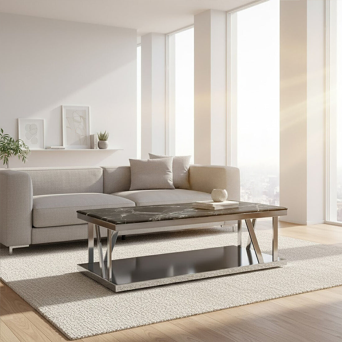 Ackley Silver Coffee Table With Marble Top - image 3