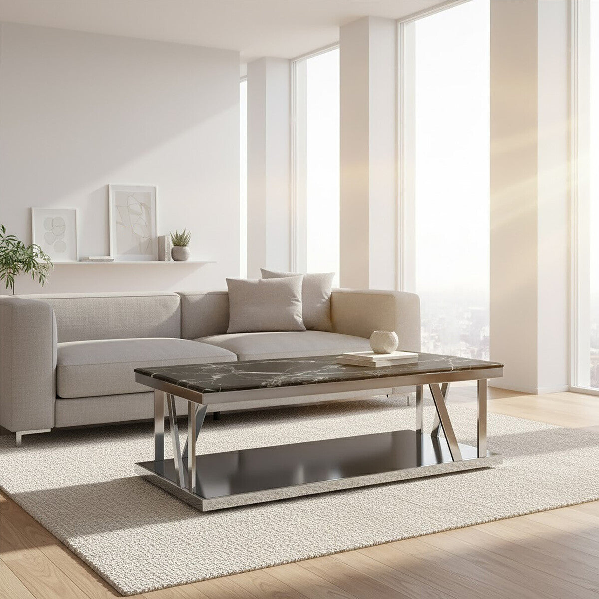 Ackley Silver Coffee Table With Marble Top