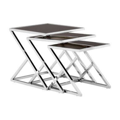 Ackley Silver Set Of 3 Nesting Tables With Black Glass