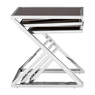Ackley Silver Set Of 3 Nesting Tables With Black Glass