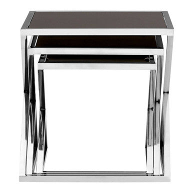 Ackley Silver Set Of 3 Nesting Tables With Black Glass - image 5