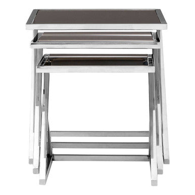 Ackley Silver Set Of 3 Nesting Tables With Black Glass