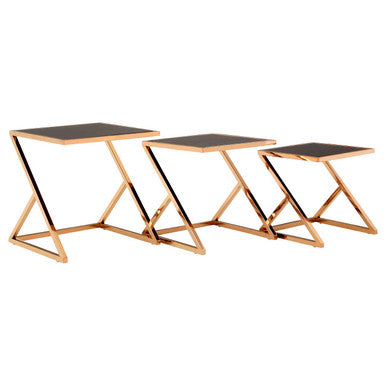 Ackley Rose Gold Finish Set Of 3 Nesting Tables With Black Glass - image 6