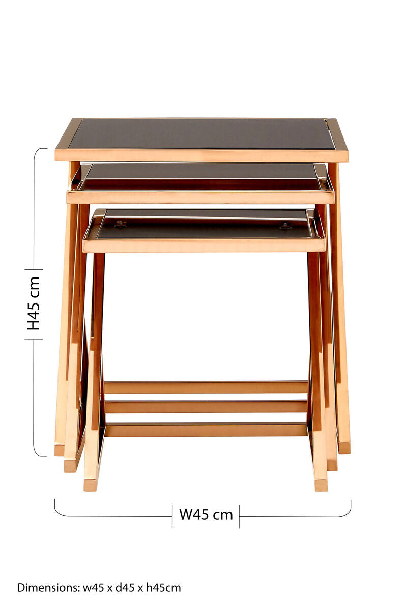Ackley Rose Gold Finish Set Of 3 Nesting Tables With Black Glass - image 9