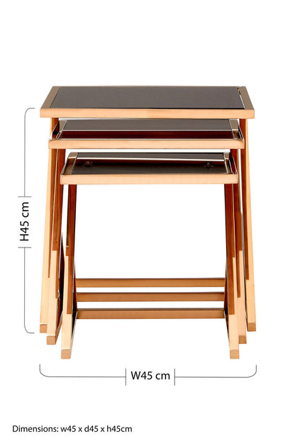 Ackley Rose Gold Finish Set Of 3 Nesting Tables With Black Glass