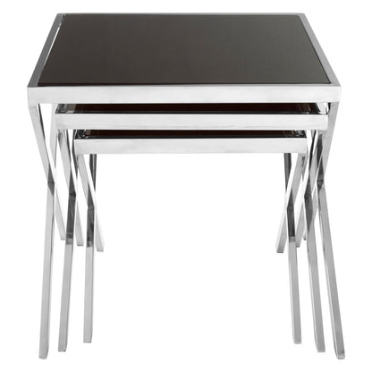Ackley Nest of 3 Chrome Tables with Black Glass